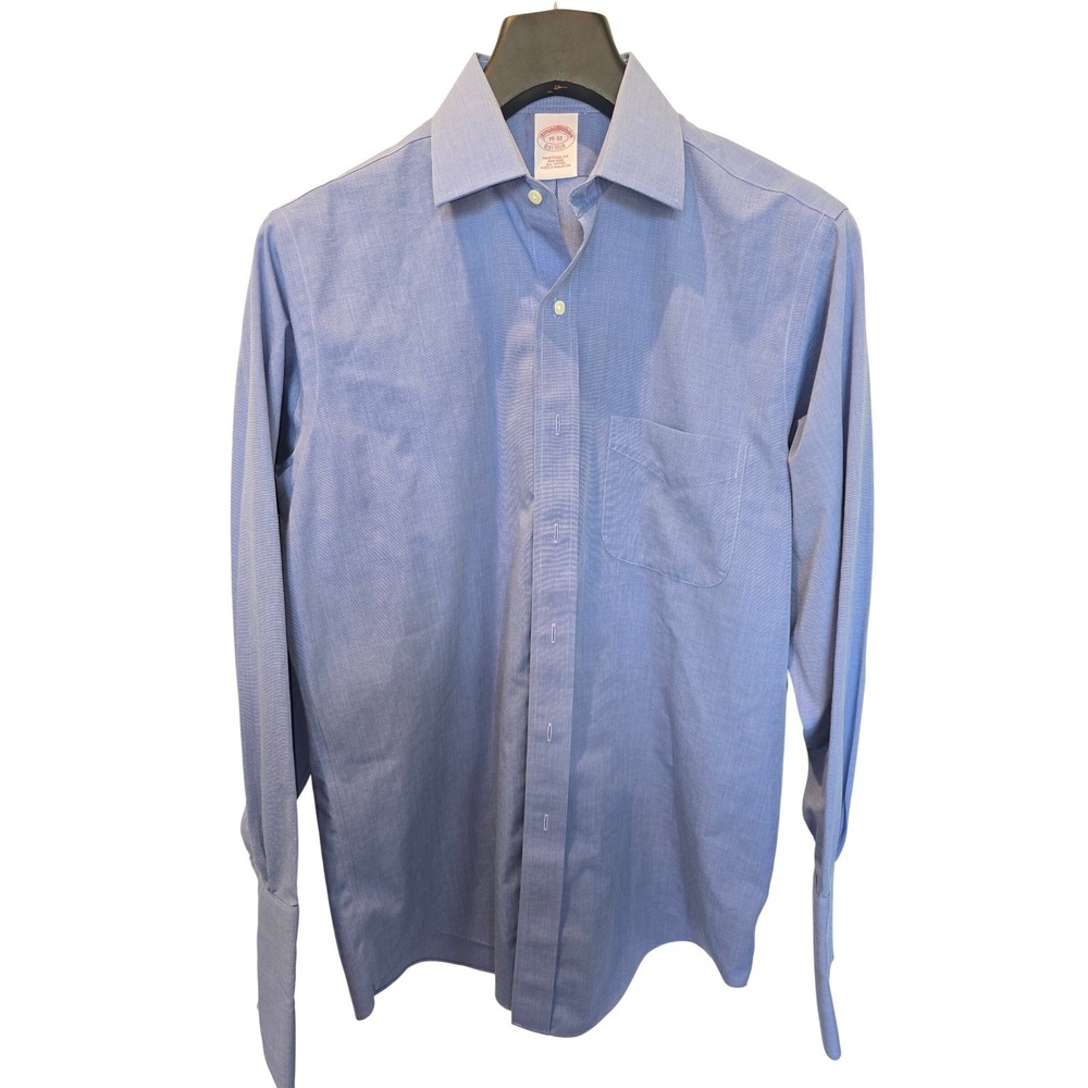 Brooks Brothers Mens 15-32 Traditional Fit Non-Iron French Cuff Dress Shirt Blue